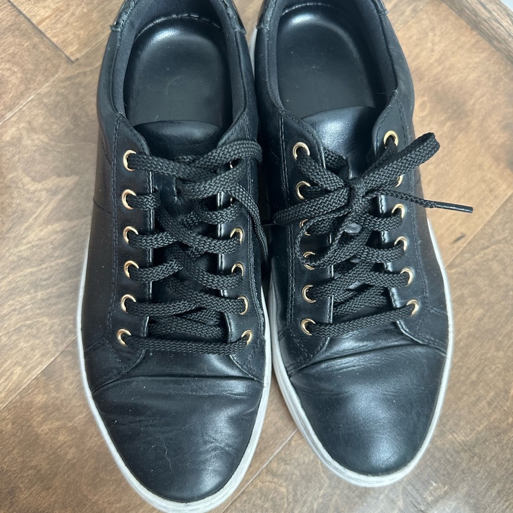 Vagabond Black Leather Sneakers with Gold Eyelets